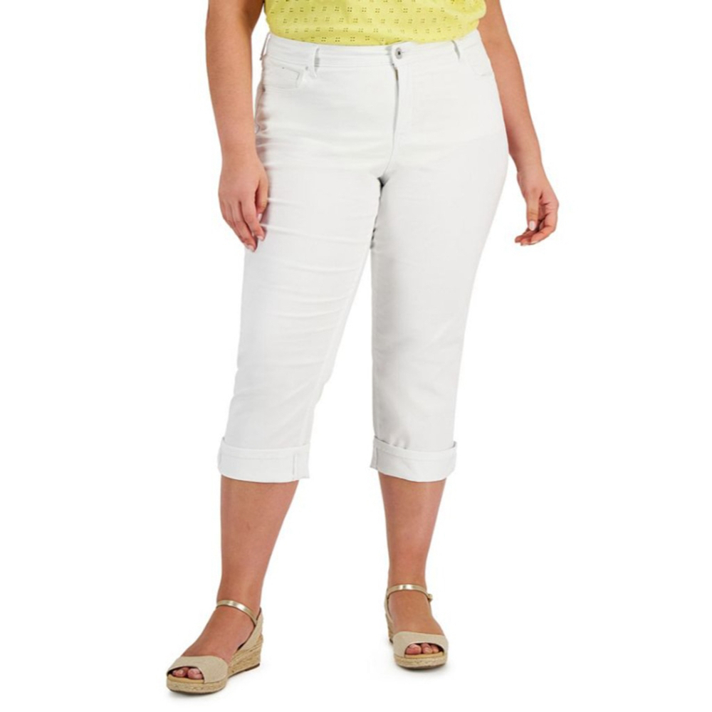 Style & Co Women's Curvy Cuffed White Capri Jeans NWT